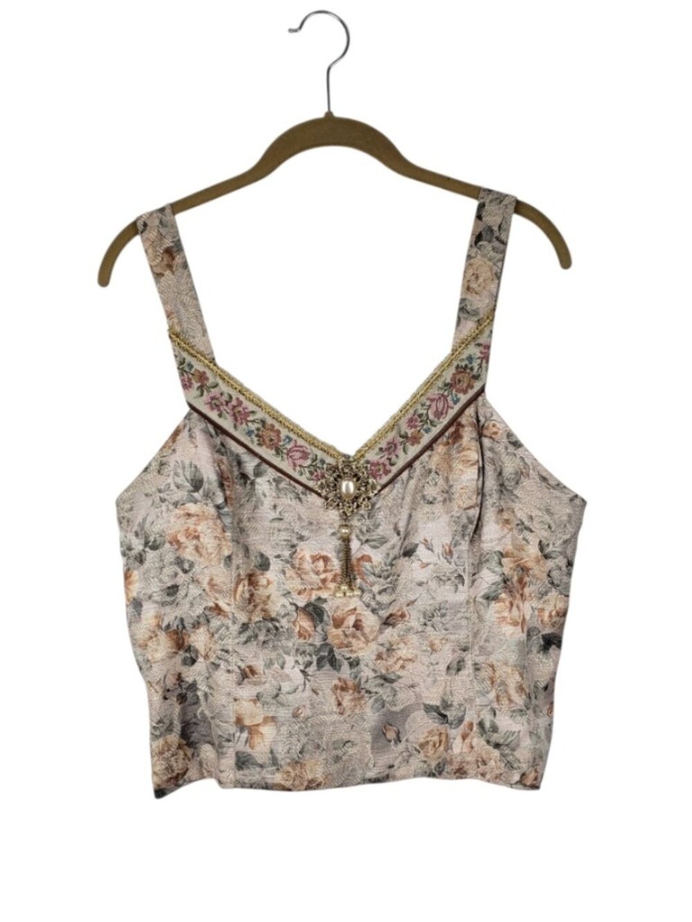 Lorrie Kabala Details Brocade Brooch Tank Top Victorian Vintage 90s Womens 14